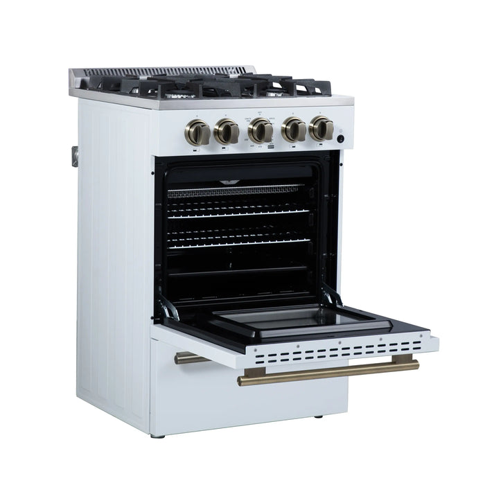 Forno Lamazze 20-Inch Freestanding Gas Range in White with Antique Brass Trim (FFSGS6265-20WHT)