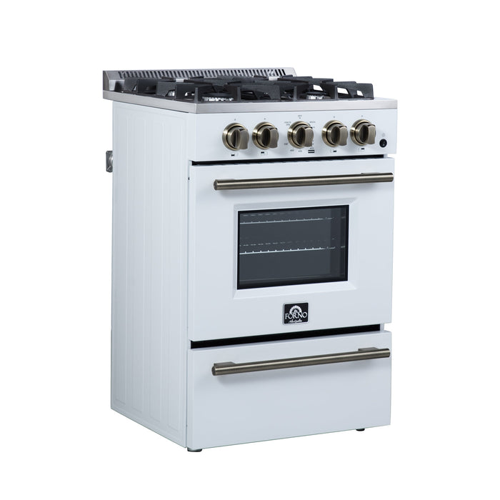 Forno Breno 24-Inch Freestanding Gas Range in White with Antique Brass Trim (FFSGS6272-24WHT)