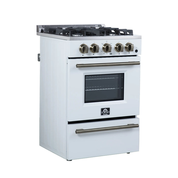 Forno Lamazze 20-Inch Freestanding Gas Range in White with Antique Brass Trim (FFSGS6265-20WHT)
