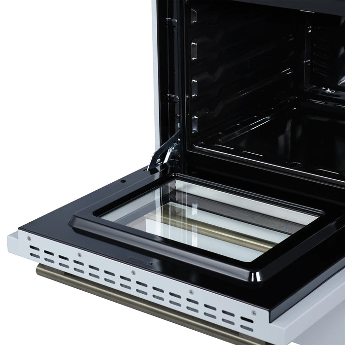 Forno Breno 24-Inch Freestanding Gas Range in White with Antique Brass Trim (FFSGS6272-24WHT)