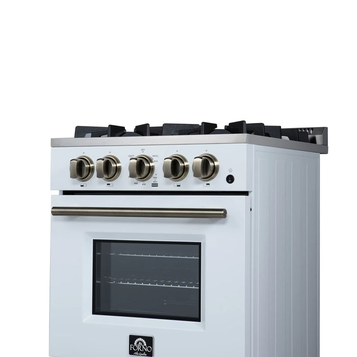 Forno Lamazze 20-Inch Freestanding Gas Range in White with Antique Brass Trim (FFSGS6265-20WHT)