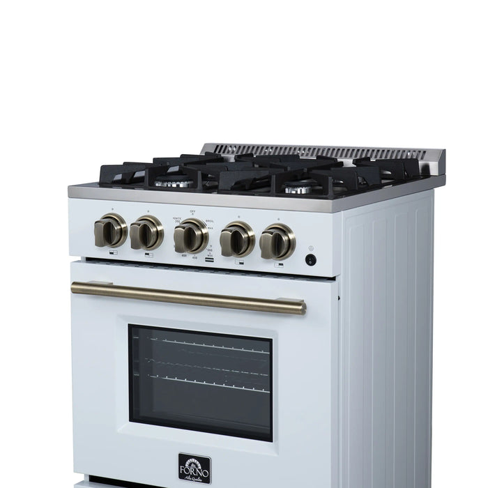 Forno Breno 24-Inch Freestanding Gas Range in White with Antique Brass Trim (FFSGS6272-24WHT)