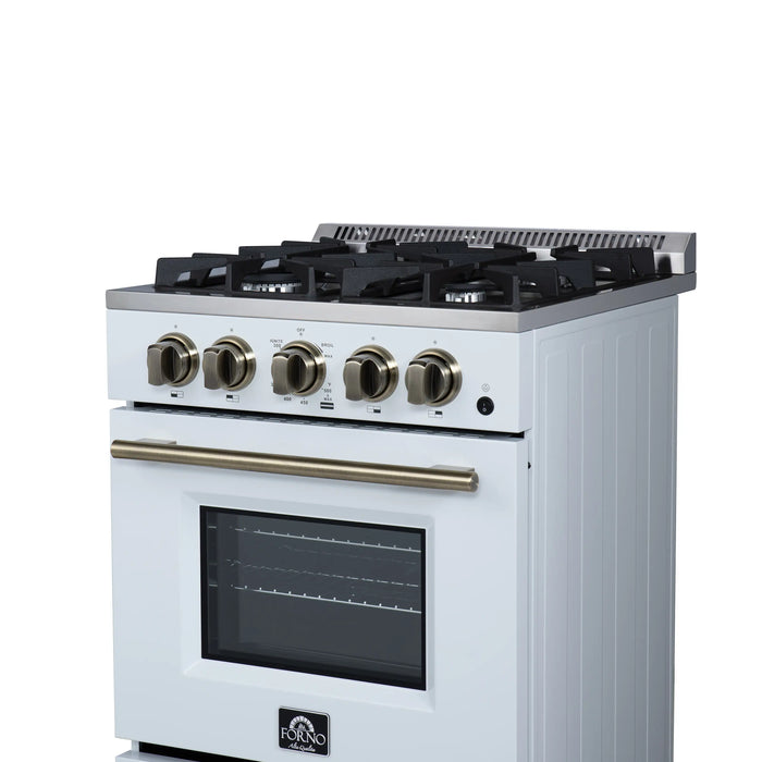 Forno Lamazze 20-Inch Freestanding Gas Range in White with Antique Brass Trim (FFSGS6265-20WHT)