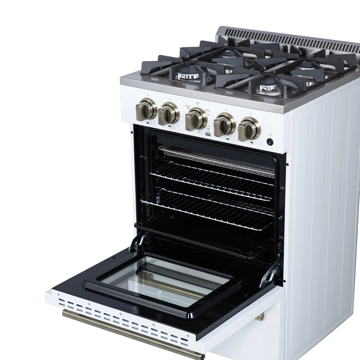 Forno Lamazze 20-Inch Freestanding Gas Range in White with Antique Brass Trim (FFSGS6265-20WHT)