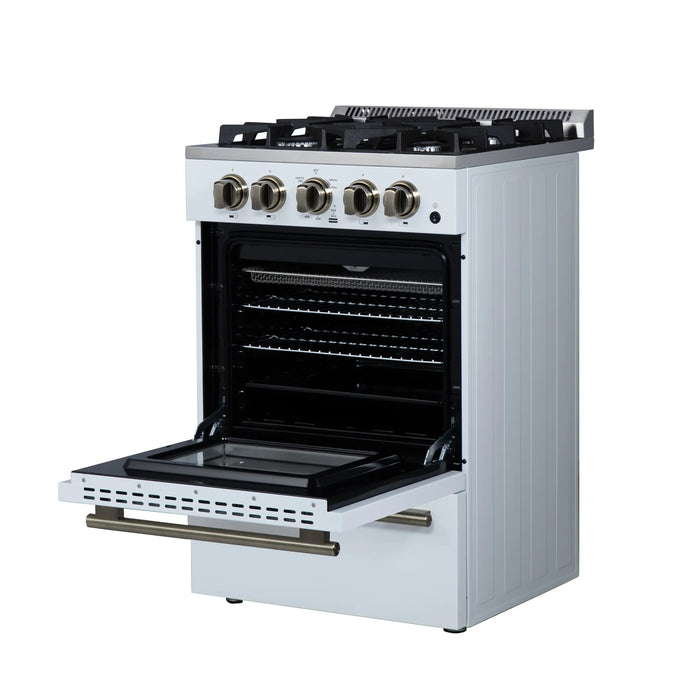 Forno Breno 24-Inch Freestanding Gas Range in White with Antique Brass Trim (FFSGS6272-24WHT)