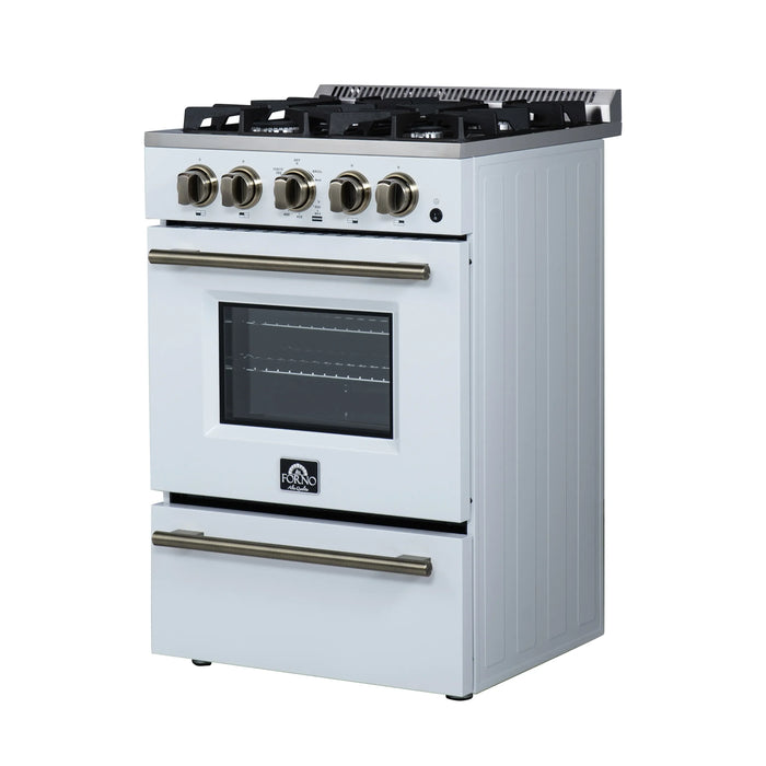 Forno Breno 24-Inch Freestanding Gas Range in White with Antique Brass Trim (FFSGS6272-24WHT)
