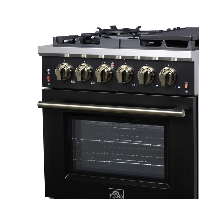 Forno Massimo 30-Inch Freestanding Gas Range with 4 Burners and 4.32 Cu. Ft. Convection Oven in Black with Antique Brass Handle (FFSGS6239-30BLK)