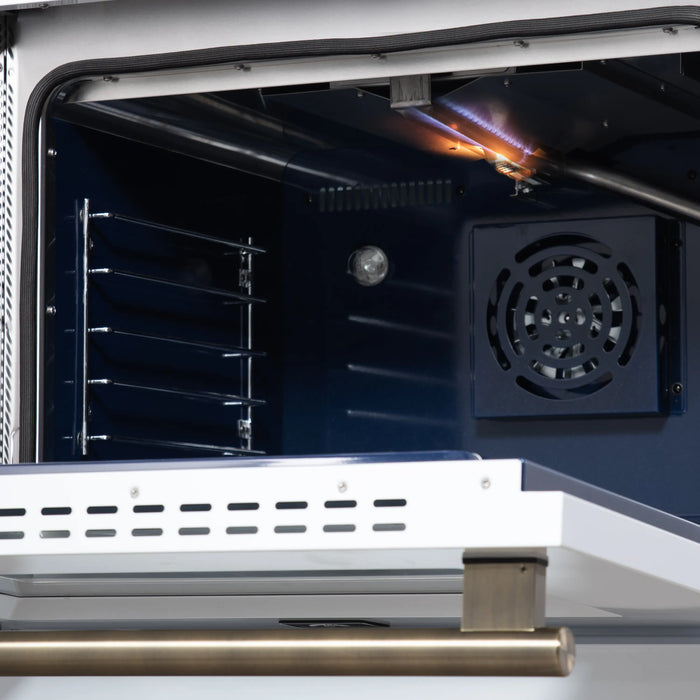 Forno Massimo 30-Inch Freestanding Gas Range with 4 Burners and 4.32 Cu. Ft. Convection Oven in White with Antique Brass Handle (FFSGS6239-30WHT)