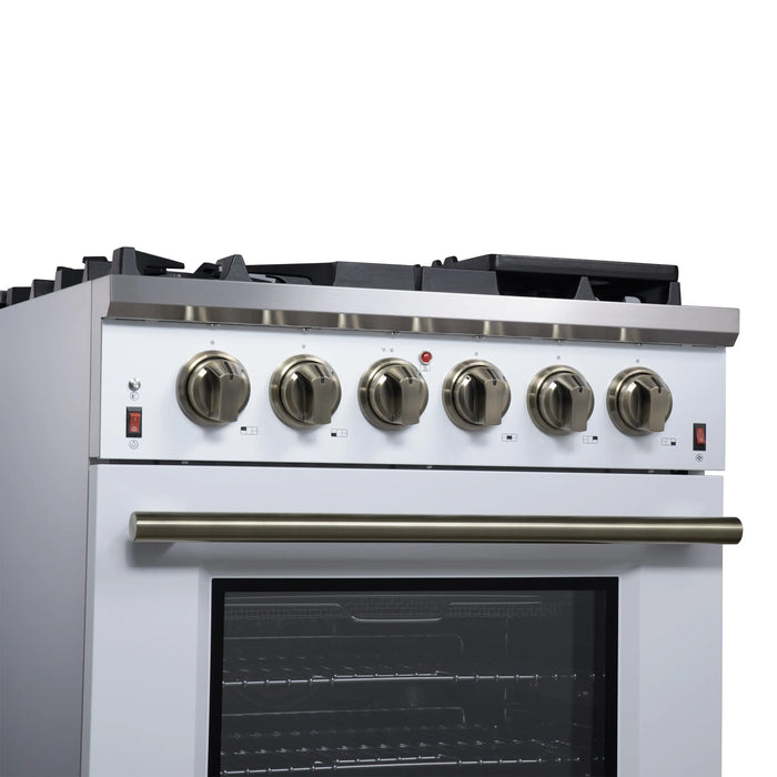 Forno Massimo 30-Inch Freestanding Gas Range with 4 Burners and 4.32 Cu. Ft. Convection Oven in White with Antique Brass Handle (FFSGS6239-30WHT)