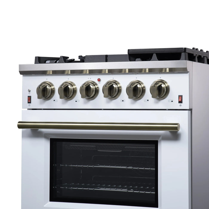 Forno Massimo 30-Inch Freestanding Gas Range with 4 Burners and 4.32 Cu. Ft. Convection Oven in White with Antique Brass Handle (FFSGS6239-30WHT)