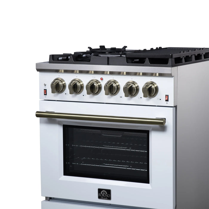Forno Massimo 30-Inch Freestanding Gas Range with 4 Burners and 4.32 Cu. Ft. Convection Oven in White with Antique Brass Handle (FFSGS6239-30WHT)