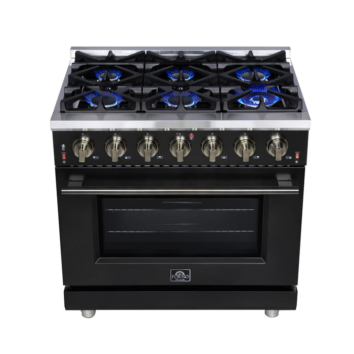 Forno Massimo 36-Inch Freestanding Gas Range with 6 Burners & 5.36 Cu.Ft. Convection Oven in Black with... - Side View