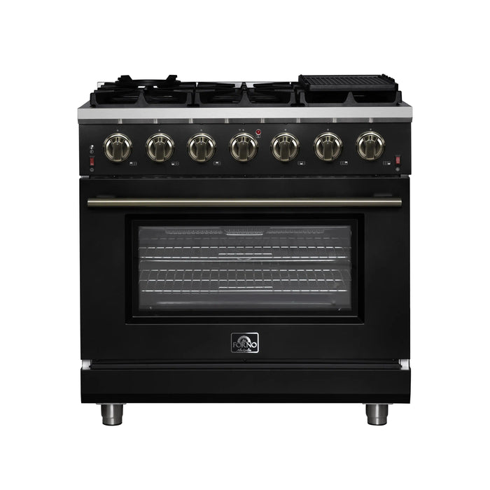 Forno Massimo 36-Inch Freestanding Gas Range with 6 Burners & 5.36 Cu.Ft. Convection Oven in Black with Antique Brass...