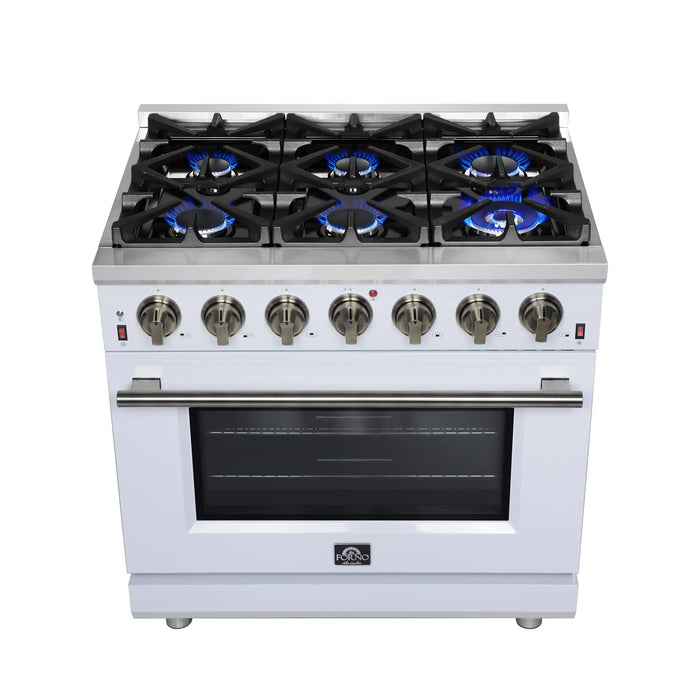 Forno Massimo 36-Inch Freestanding Gas Range with 6 Burners &  5.36 Cu.Ft. Convection Oven in White with Antique Brass Handle (FFSGS6239-36WHT)