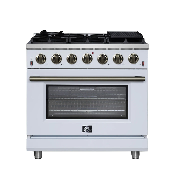 Forno Massimo 36-Inch Freestanding Gas Range with 6 Burners &  5.36 Cu.Ft. Convection Oven in White with Antique Brass Handle (FFSGS6239-36WHT)