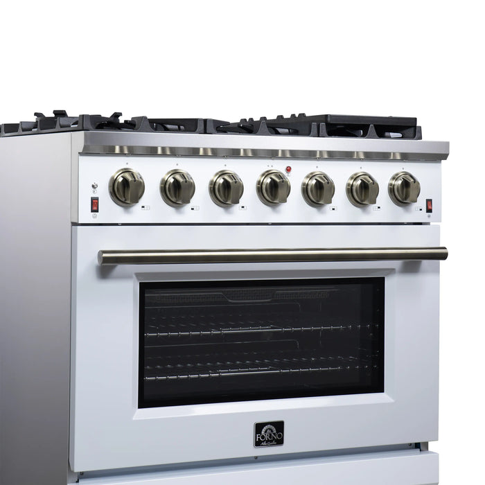 Forno Massimo 36-Inch Freestanding Gas Range with 6 Burners &  5.36 Cu.Ft. Convection Oven in White with Antique Brass Handle (FFSGS6239-36WHT)