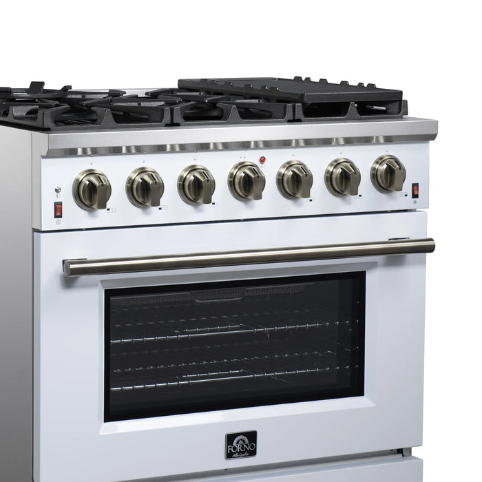 Forno Massimo 36-Inch Freestanding Gas Range with 6 Burners &  5.36 Cu.Ft. Convection Oven in White with Antique Brass Handle (FFSGS6239-36WHT)