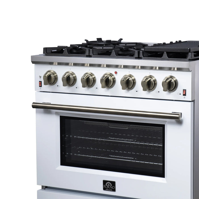 Forno Massimo 36-Inch Freestanding Gas Range with 6 Burners &  5.36 Cu.Ft. Convection Oven in White with Antique Brass Handle (FFSGS6239-36WHT)