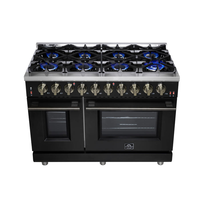Forno Massimo 48-Inch Freestanding Gas Range with 8 Burners &  6.58 Cu.Ft. Convection Oven in Black with Antique Brass Handle (FFSGS6239-48BLK)