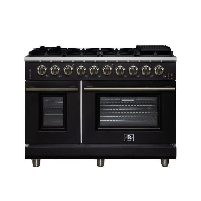 Forno Massimo 48-Inch Freestanding Gas Range with 8 Burners &  6.58 Cu.Ft. Convection Oven in Black with Antique Brass Handle (FFSGS6239-48BLK)