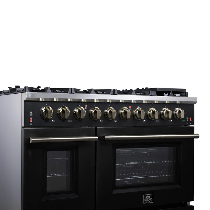 Forno Massimo 48-Inch Freestanding Gas Range with 8 Burners &  6.58 Cu.Ft. Convection Oven in Black with Antique Brass Handle (FFSGS6239-48BLK)