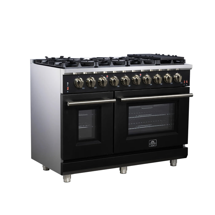Forno Massimo 48-Inch Freestanding Gas Range with 8 Burners &  6.58 Cu.Ft. Convection Oven in Black with Antique Brass Handle (FFSGS6239-48BLK)