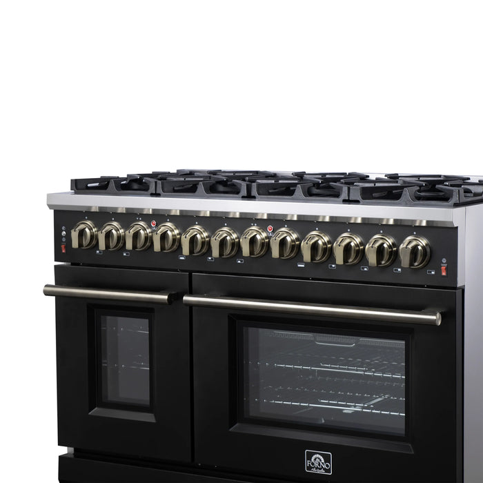 Forno Massimo 48-Inch Freestanding Gas Range with 8 Burners &  6.58 Cu.Ft. Convection Oven in Black with Antique Brass Handle (FFSGS6239-48BLK)