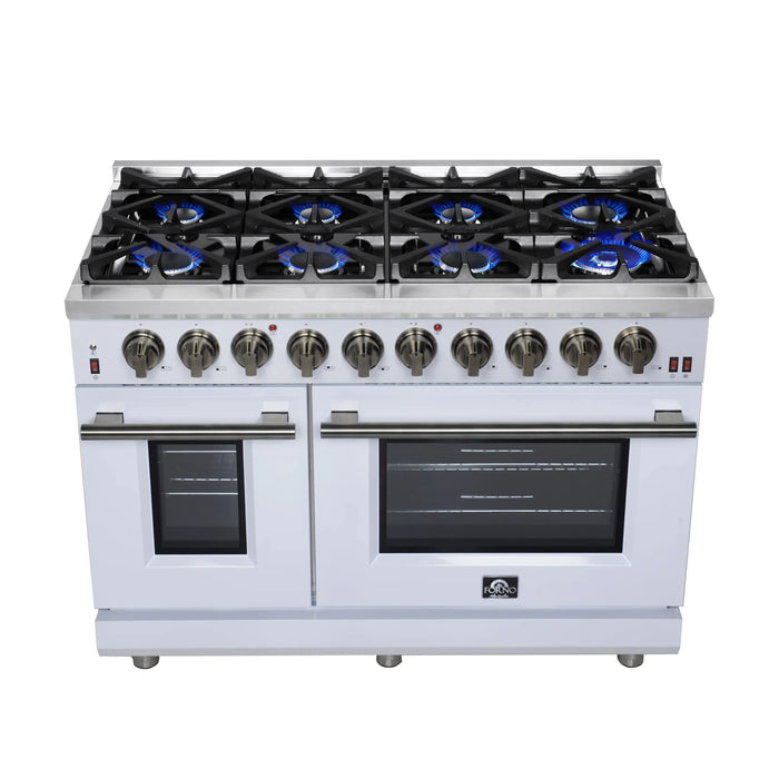 Forno Massimo 48-Inch Freestanding Gas Range with 8 Burners &  6.58 Cu.Ft. Convection Oven in White with Antique Brass Handle (FFSGS6239-48WHT)