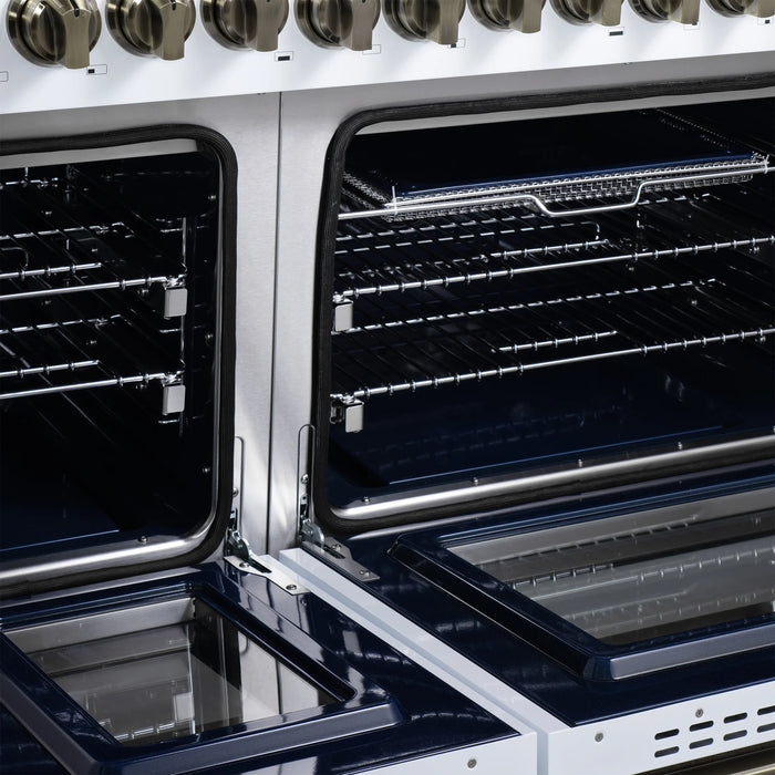 Forno Massimo 48-Inch Freestanding Gas Range with 8 Burners &  6.58 Cu.Ft. Convection Oven in White with Antique Brass Handle (FFSGS6239-48WHT)