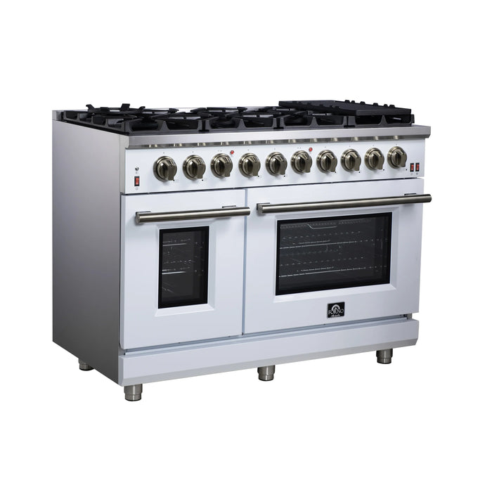 Forno Massimo 48-Inch Freestanding Gas Range with 8 Burners &  6.58 Cu.Ft. Convection Oven in White with Antique Brass Handle (FFSGS6239-48WHT)