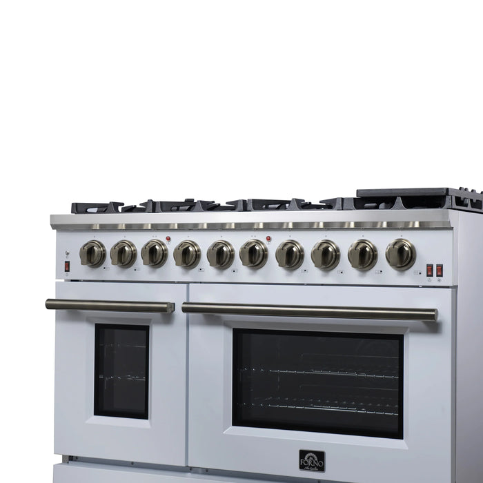 Forno Massimo 48-Inch Freestanding Gas Range with 8 Burners &  6.58 Cu.Ft. Convection Oven in White with Antique Brass Handle (FFSGS6239-48WHT)