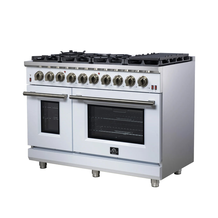 Forno Massimo 48-Inch Freestanding Gas Range with 8 Burners &  6.58 Cu.Ft. Convection Oven in White with Antique Brass Handle (FFSGS6239-48WHT)
