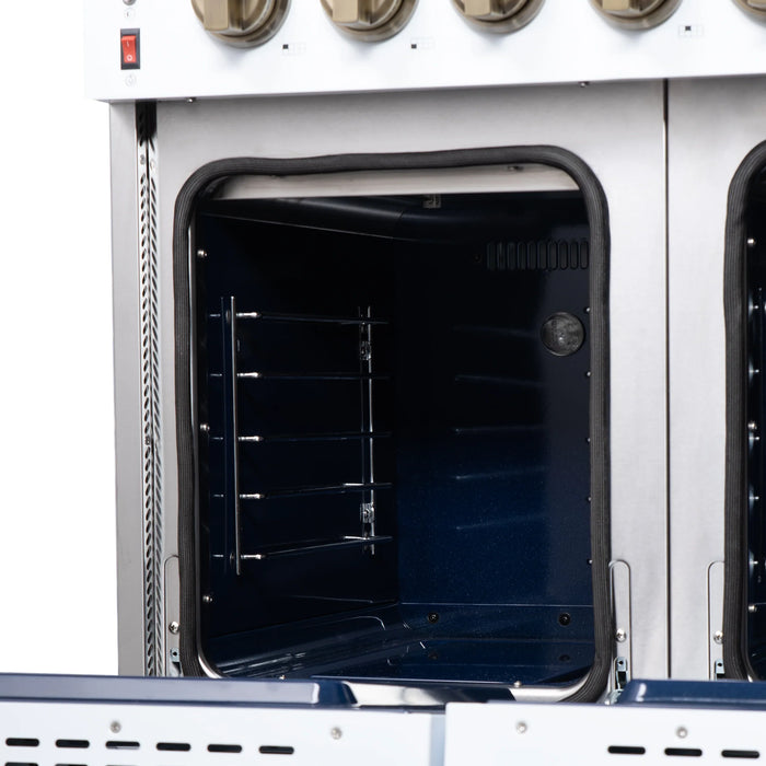 Forno Massimo 48-Inch Freestanding Gas Range with 8 Burners &  6.58 Cu.Ft. Convection Oven in White with Antique Brass Handle (FFSGS6239-48WHT)