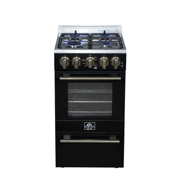 Forno Lamazze 20-Inch Freestanding Gas Range in Black with Antique Brass Trim (FFSGS6265-20BLK)