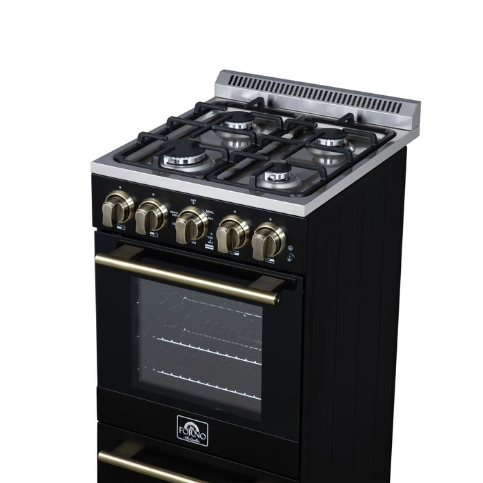 Forno Lamazze 20-Inch Freestanding Gas Range in Black with Antique Brass Trim (FFSGS6265-20BLK)
