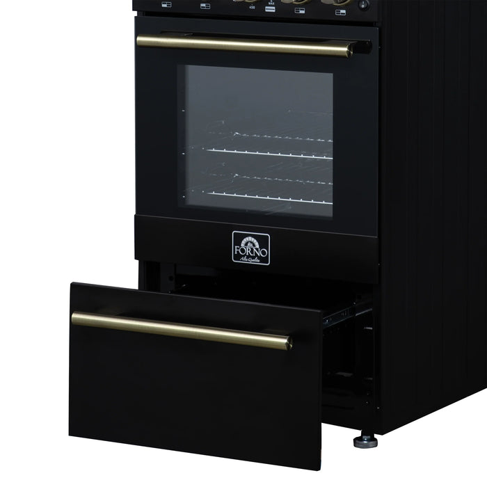 Forno Lamazze 20-Inch Freestanding Gas Range in Black with Antique Brass Trim (FFSGS6265-20BLK)