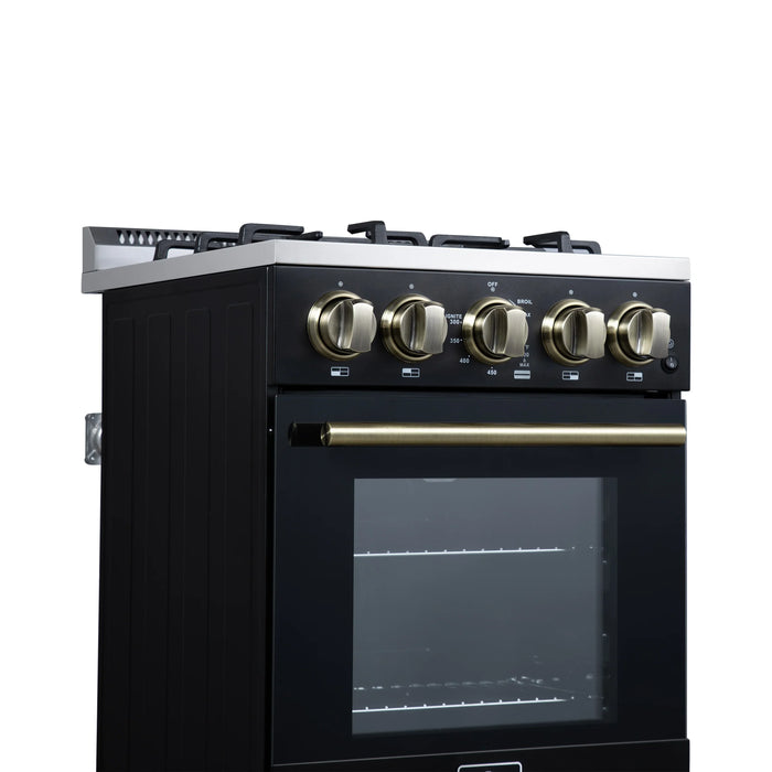 Forno Lamazze 20-Inch Freestanding Gas Range in Black with Antique Brass Trim (FFSGS6265-20BLK)