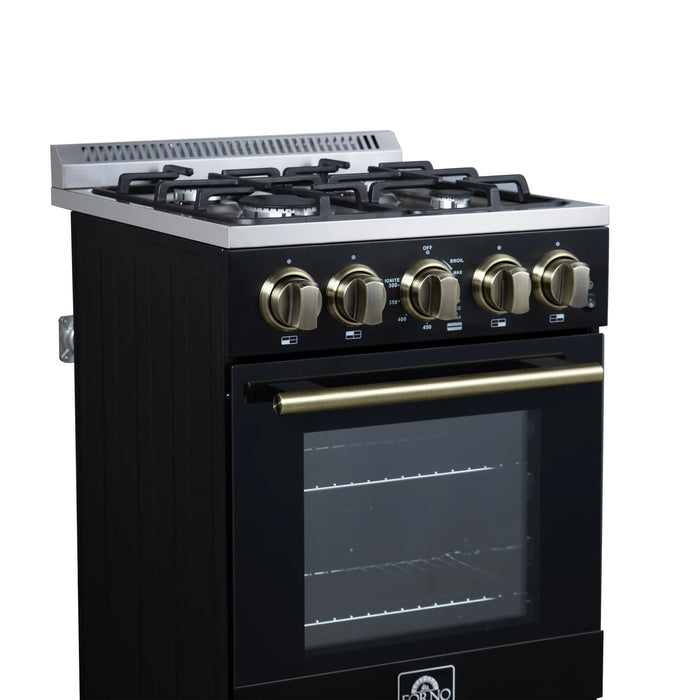 Forno Lamazze 20-Inch Freestanding Gas Range in Black with Antique Brass Trim (FFSGS6265-20BLK)