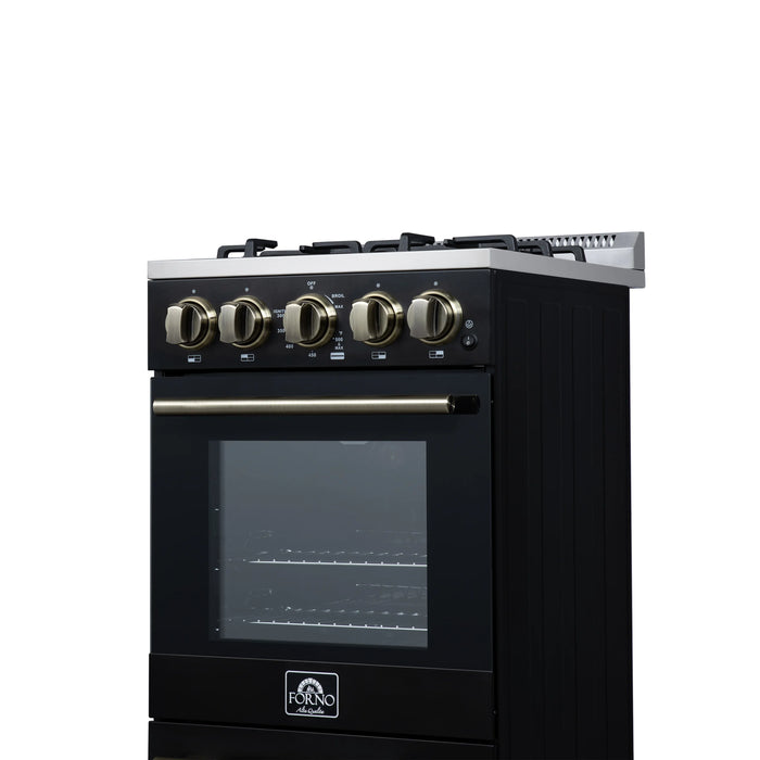Forno Lamazze 20-Inch Freestanding Gas Range in Black with Antique Brass Trim (FFSGS6265-20BLK)