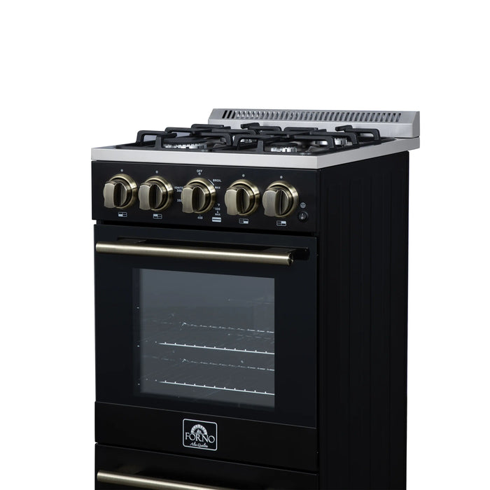 Forno Lamazze 20-Inch Freestanding Gas Range in Black with Antique Brass Trim (FFSGS6265-20BLK)