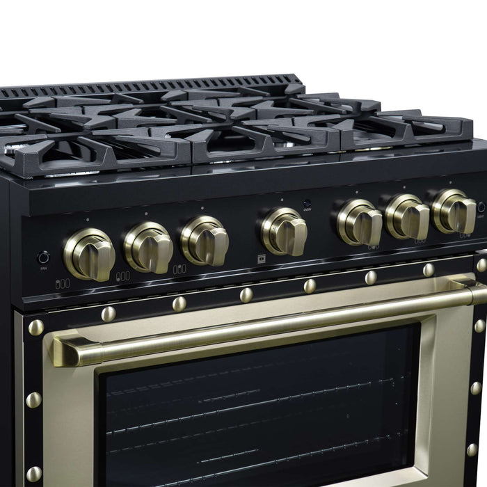 Forno Ambassador 36-inch gas range in black left angled view, alternate
