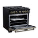 Forno Ambassador 36-inch gas range in black left angled view with the door open