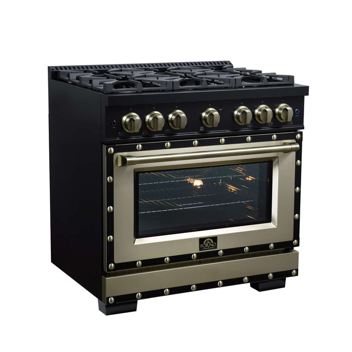 Forno Ambassador 36-inch gas range in black left angled view