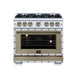 Forno Ambassador 36-inch gas range in white front view with oven light on