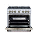 Forno Ambassador 36-inch gas range in white front view with the door open