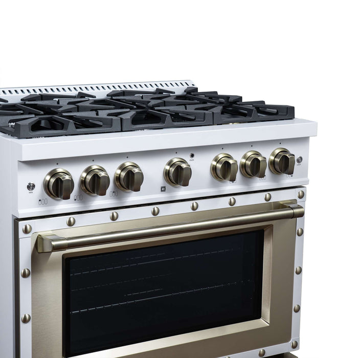 Forno Ambassador 36-inch gas range in white left angled view, alternate