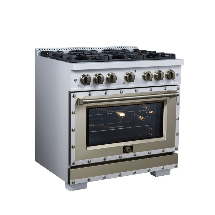 Forno Ambassador 36-inch gas range in white left angled view