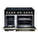 Forno Ambassador 48-inch gas range in black front view with the door open