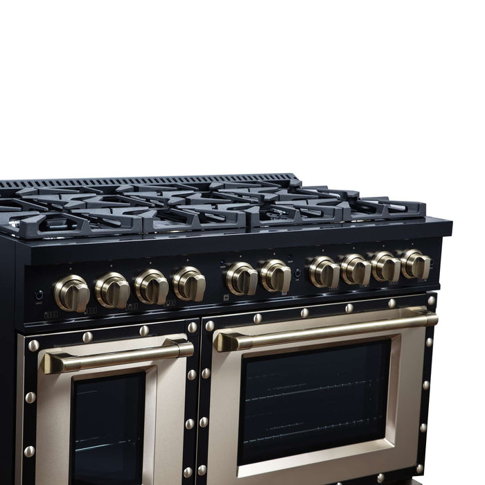 Forno Ambassador 48-inch gas range in black left angled view, alternate