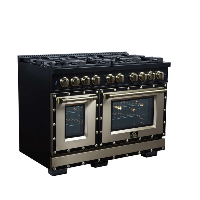 Forno Ambassador 48-inch gas range in black left angled view